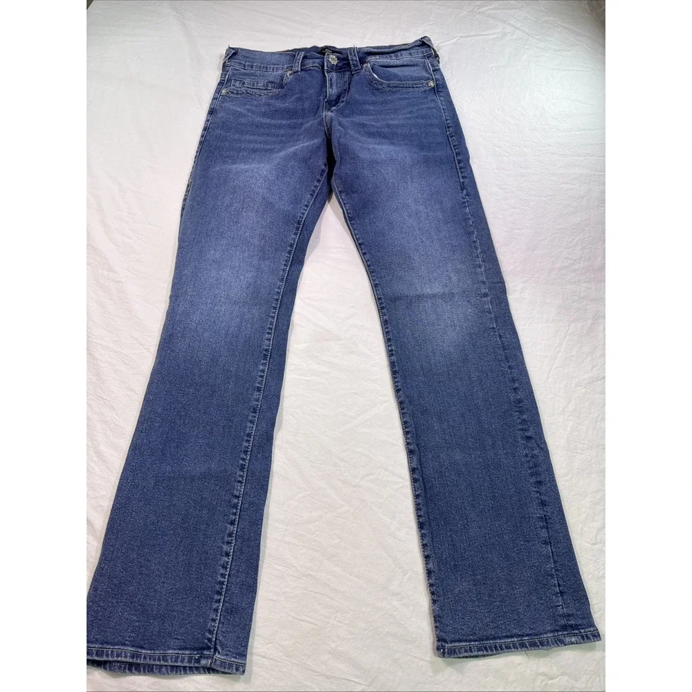 True Religion Ricky Relaxed Straight Jeans Mens 31 Blue  Thick Stitch
